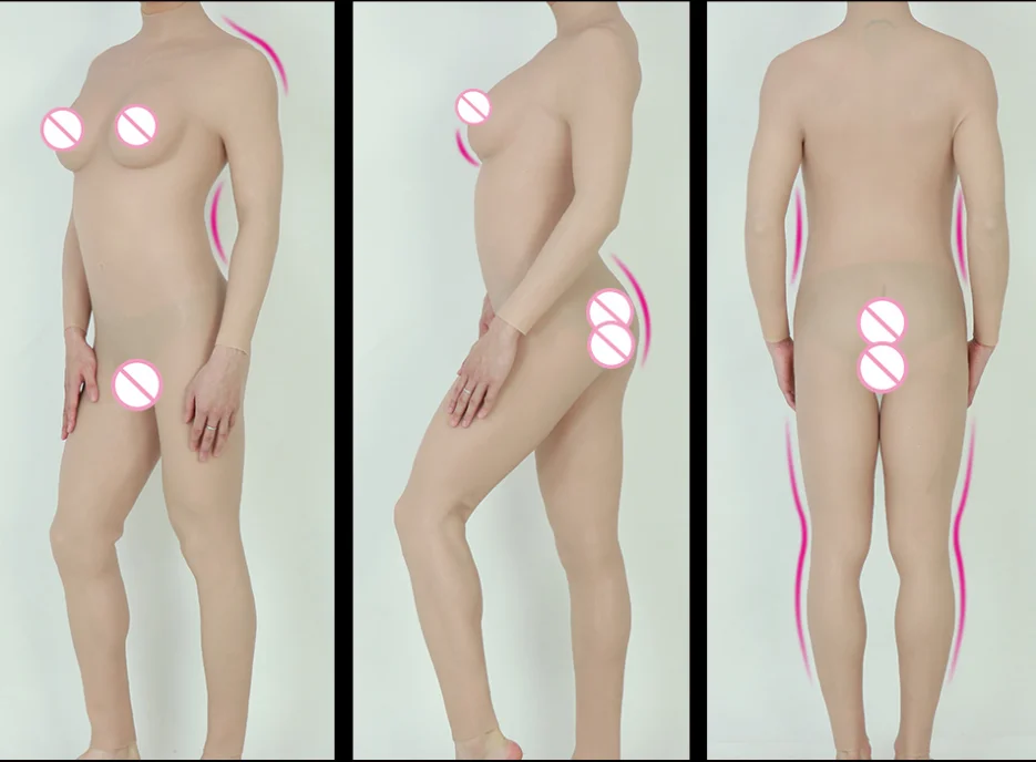 Silicone Breast Forms Shemal Whole Body Suits with Arms C Cup Fake Boobs Body Suits for Crossdresser Transgender Bodysuit Men
