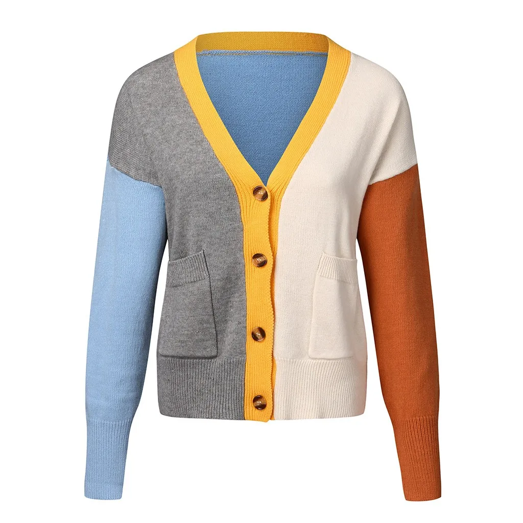 Светильник Кая осенняя куртка Женский цветной свитер на пуговицах с V образным