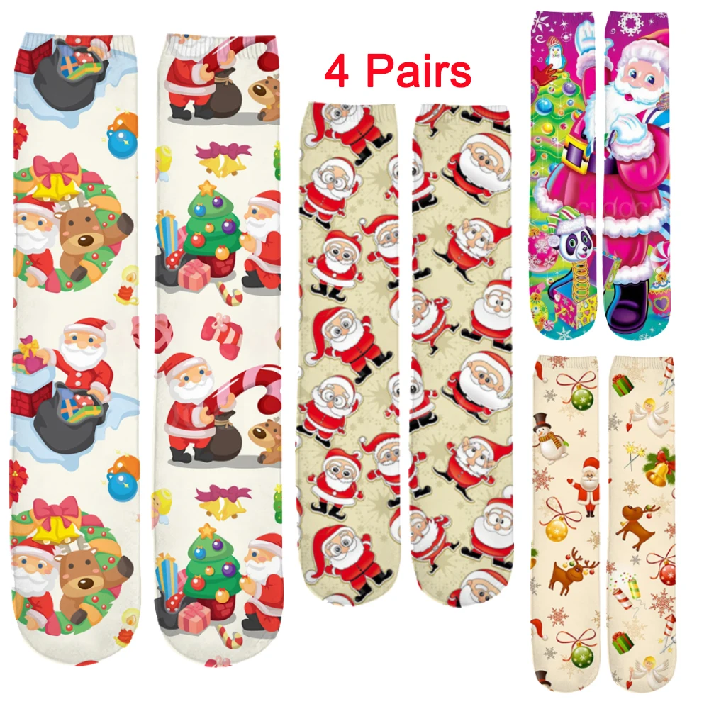 

CLOOCL Men Women 4 Pairs Socks New Christmas Santa Elk Gift Party Biscuits Snow Happy Funny Socks Cotton Socks Drop Shipping