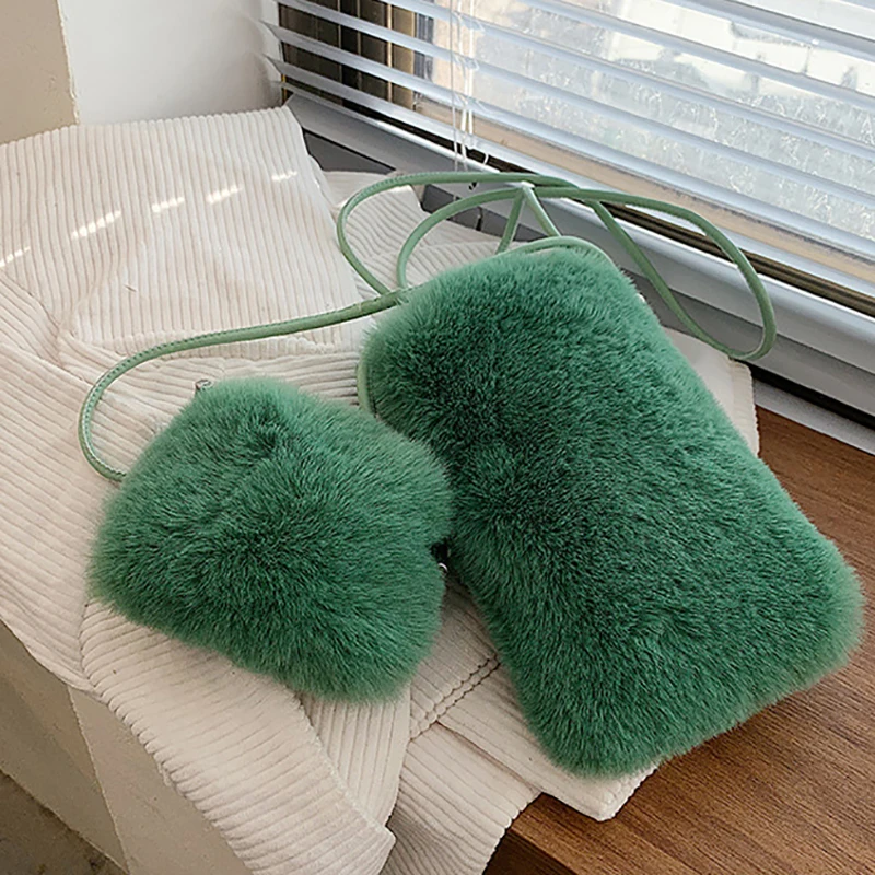 

Faux Fur Women's Small Shoulder Messenger Bag Luxury Designer Cute Plush Ladies Mini Phone Bag Winter Female Warm Crossbody Bags