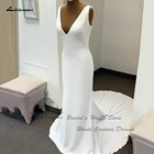 Lakshmigown пикантное Белое Атласное Свадебное Платье в стиле бохо с юбкой годе прозрачная Иллюзия сзади 2022 летнее пляжное платье с V-образным вырезом для невесты