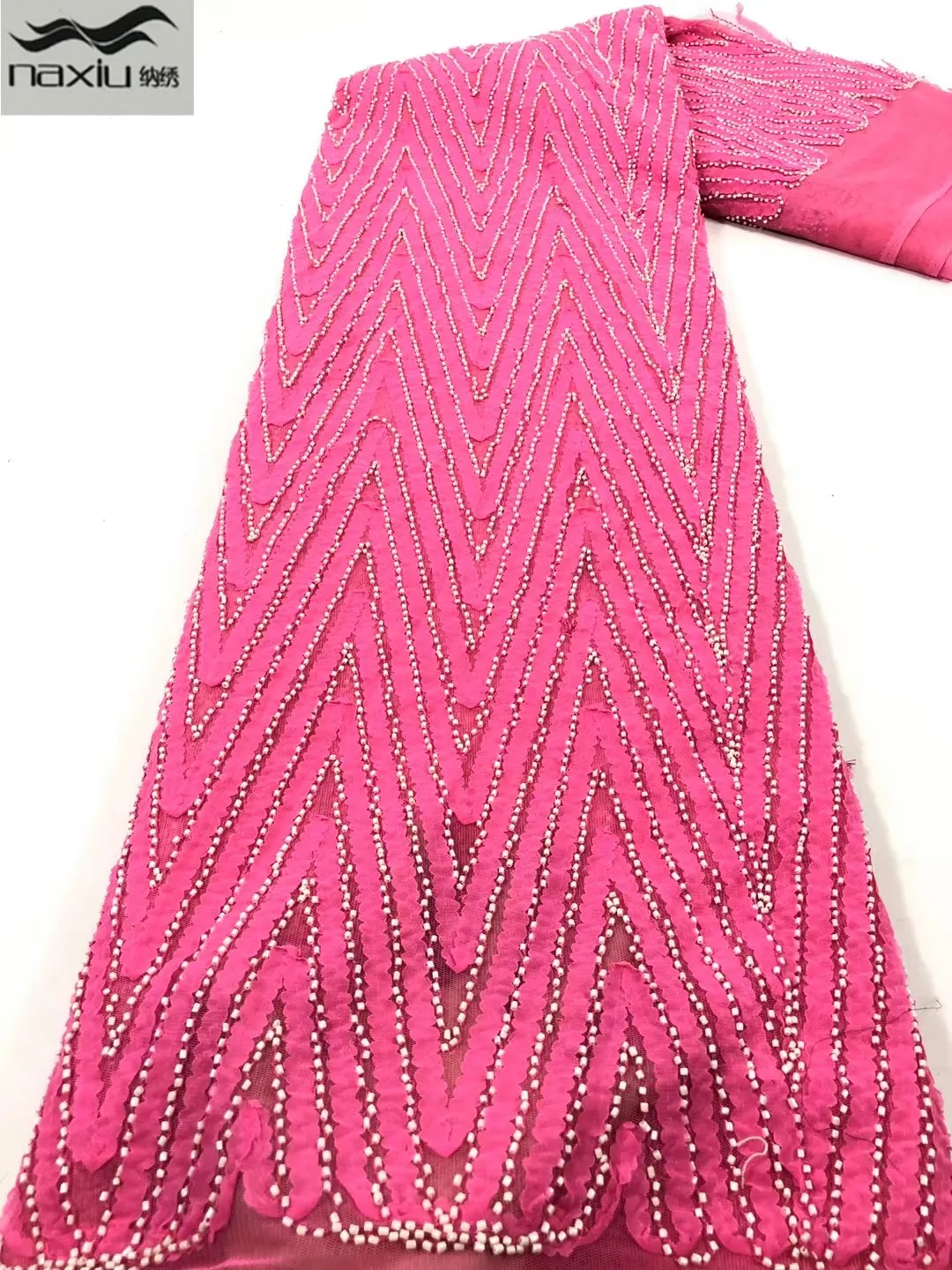 

Madison Pink Lace Fabric African Lace Fabric with Sequins High Quality Lace French Nigerian Sequence Lace Fabrics