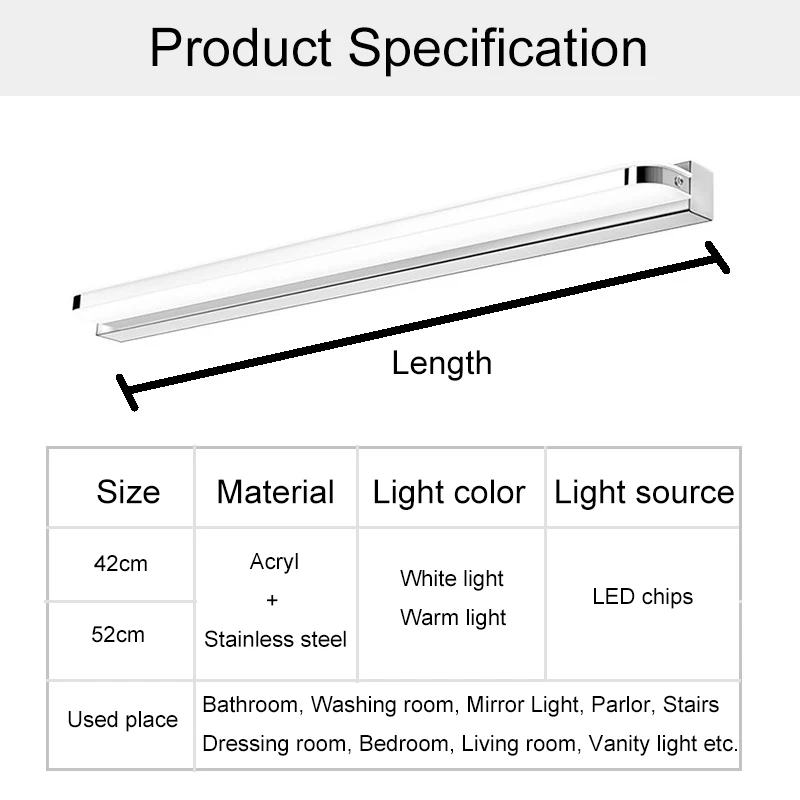 

LED Wall Lamp Bathroom Acrylic Mirror Light Washroom Wall Light Waterproof Tube Wandlamp Modern Vanity Light Lampara Pared 9 12W