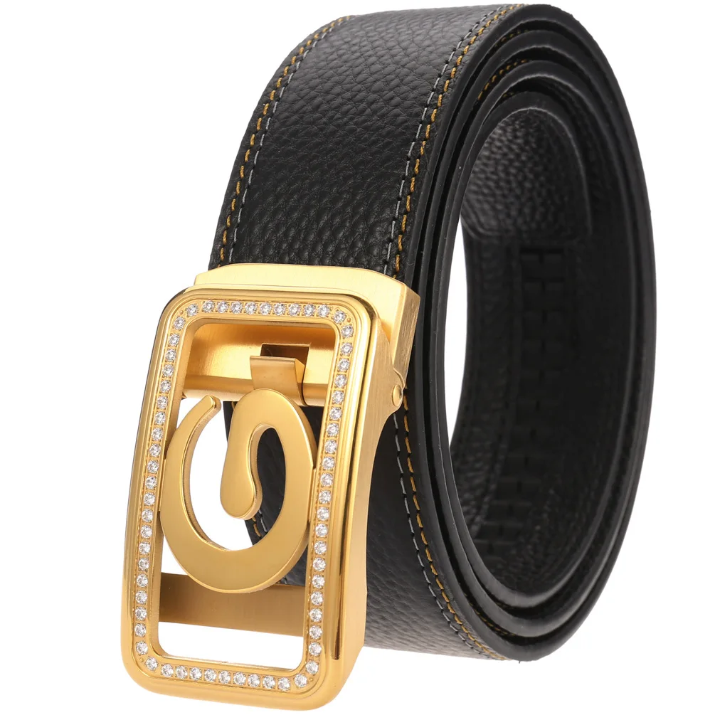 2021 fashion high quality diamond-studded new stainless steel men's first layer belt casual belt women luxury designer  brand