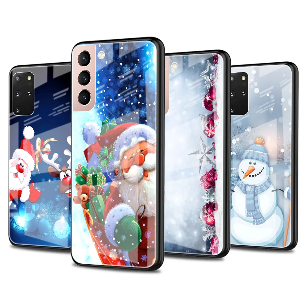 

Glass Case For Samsung S20 FE S21 Phone Cover for Galaxy S10 S9 S8 Plus Note 20 Ultra 10 Lite 9 S10e Coque Merry Christmas