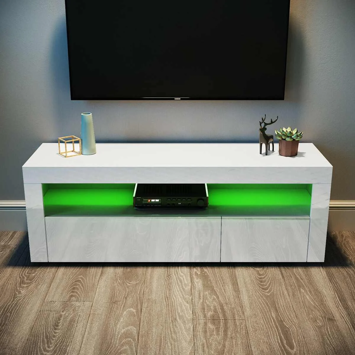 

120*35*45cm RGB LED TV Stand Cabinet Storage with 2Drawer High Gloss Modern TV Furniture for Living Room Home Night Lighting