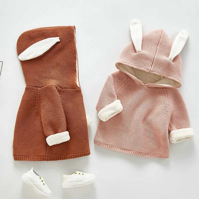 Кардиган из 100% хлопка с капюшоном и заячьими ушками для детей зимний женский