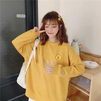 loose mid length cartoon embroidery long sleeved womens plus size round neck sweater bottoming shirt top womens clothing