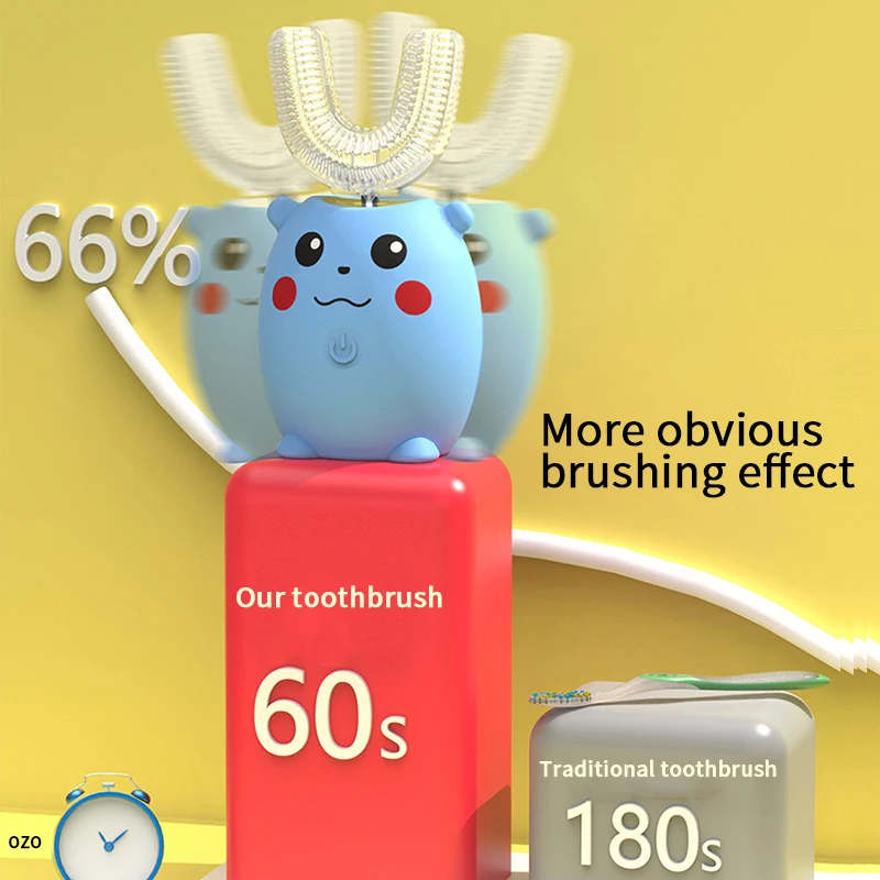 Smart 360 Degrees U Children Electric Toothbrush Kids Silicon Automatic Ultrasonic Teeth Tooth Brush Cartoon Pattern XaoMi enlarge