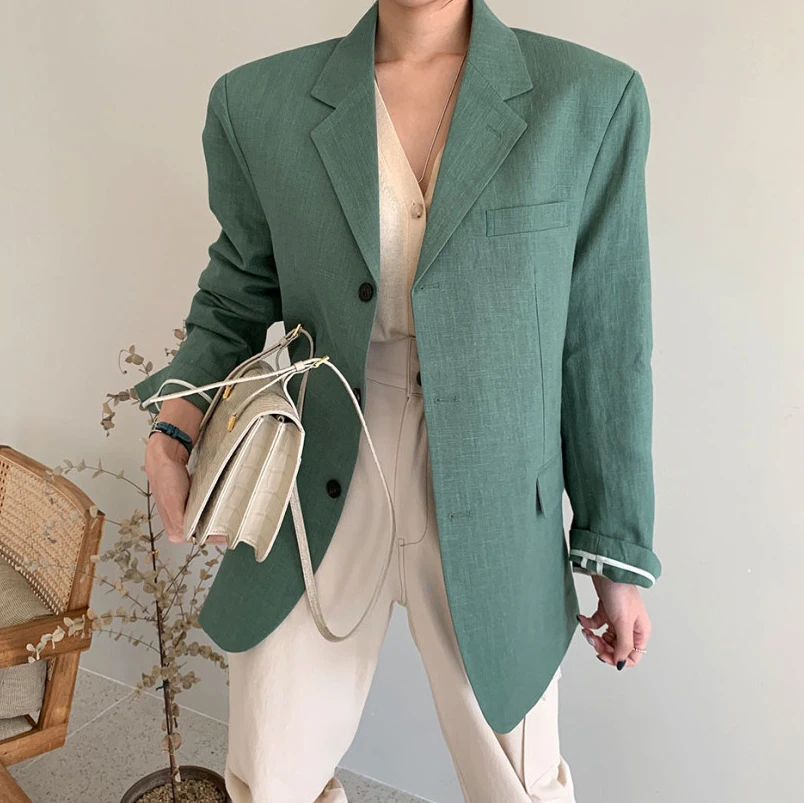 

Женский однобортный пиджак, зеленый пиджак с английским воротником и длинным рукавом, верхняя одежда, 2020, JK515