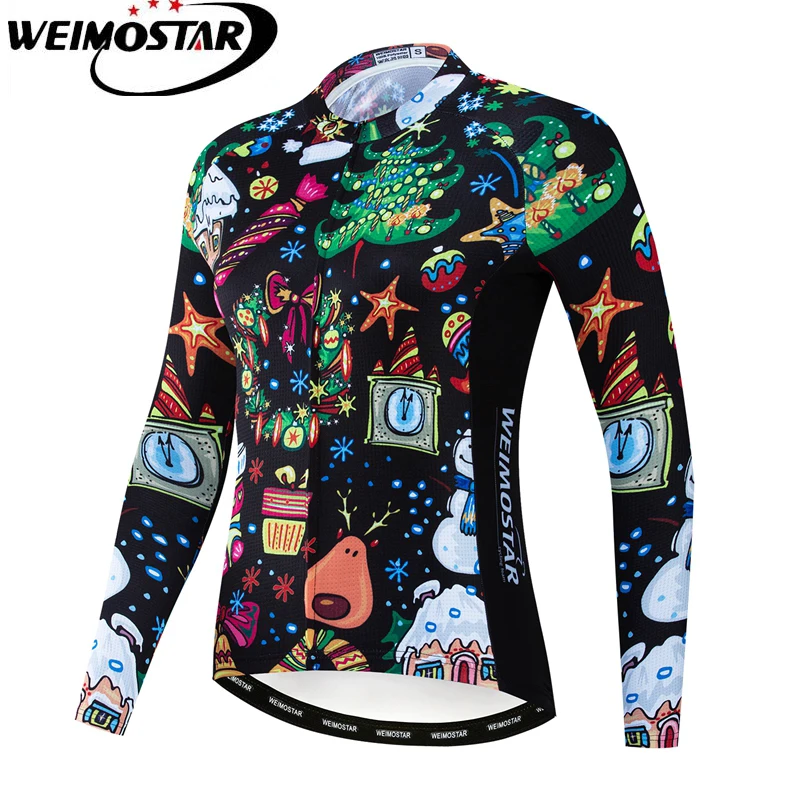 Рождественская велосипедная Джерси топы с длинным рукавом женская одежда для
