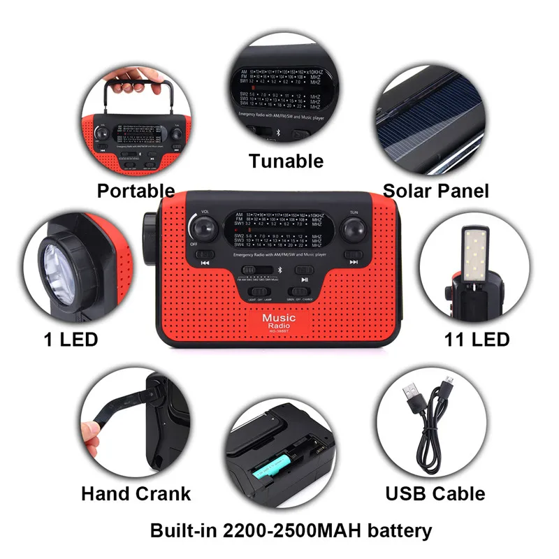 [Seven Neon] Портативный аварийный USB Bluetooth ручной Динамо солнечное зарядное