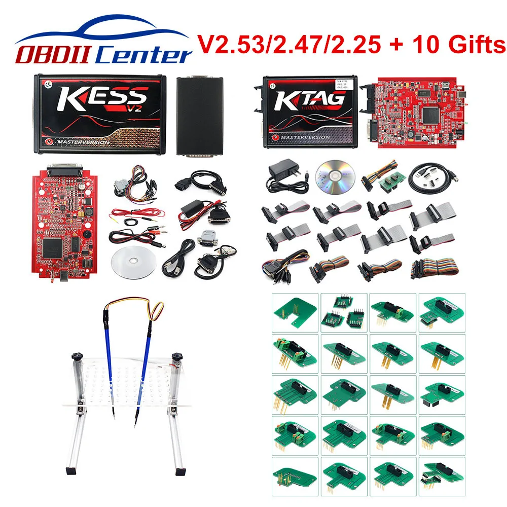 Полный Ktag KESS V2 Master V5.017 V2.53/V2.47 KESS 2 5,017 K-tag V7.020 светодиодный BDM Рамка адаптеры мастер OBD2 менеджер Тюнинг Комплект