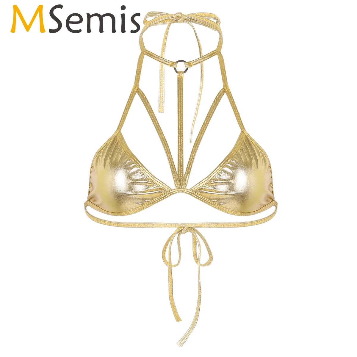 Женский бюстгальтер Холтер MSemis Блестящий металлический топ с бретелькой через