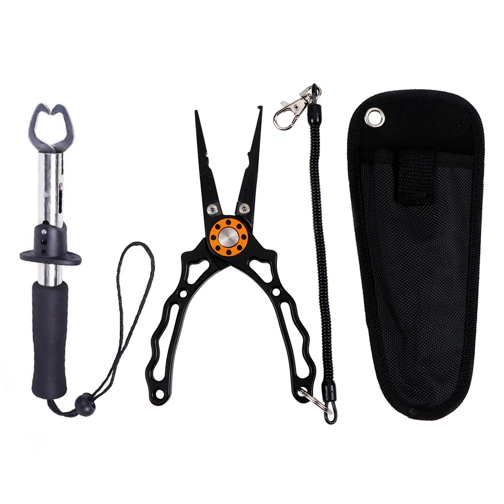 

Metal Fishing Pliers Fish Lip Gripper Wire Line Cutter Hook Remover with Lost Rope Set Multifunction Fishing Scissors 19cm 340g
