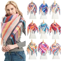 2021 autumn and winter new circle yarn stripes scarf women polyester long tassel square scarf outdoor keep warm soft shawl girl