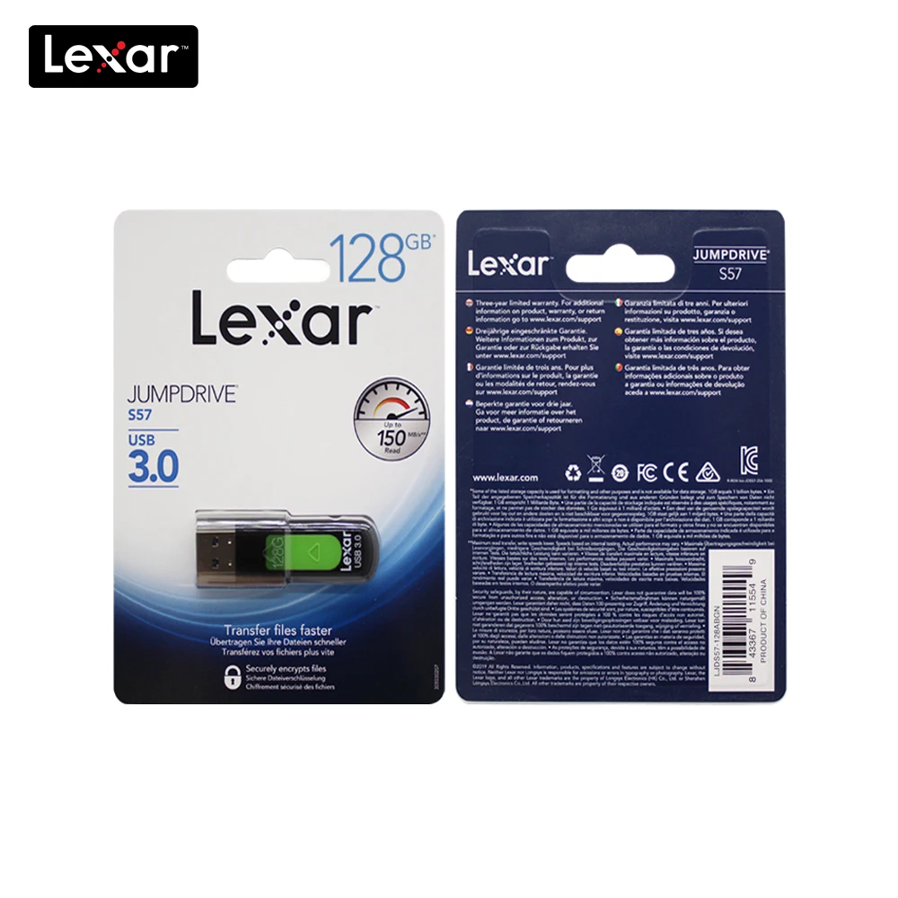 Флеш накопитель Lexar S57 100% оригинал 32 ГБ 64 128 256 флеш для ПК с интерфейсом USB 150 бит|USB