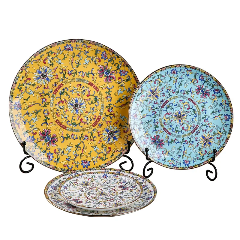 Jingdezhen Chinese Ceramic Food Plate Kitchen Utensils Porcelain Dinner Plates Color Enamel Bone china Dish Tableware | Дом и сад