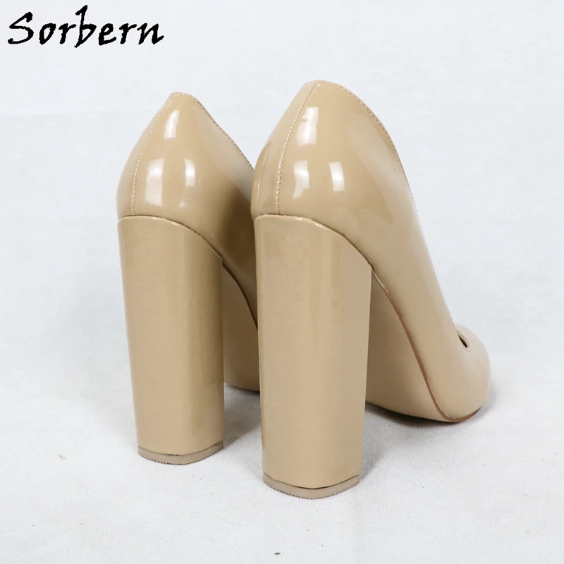 Chunky High Heel Round Toe Slip-On Shoes for Women - Sorbern Heel Women's Pump Shoes - Big Size Unisex Custom Colors image 5