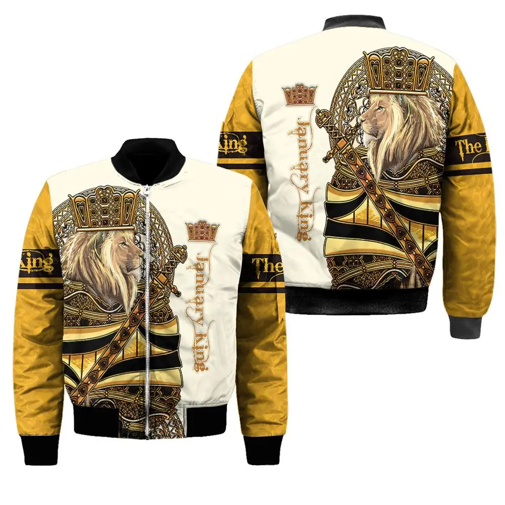Custom name King Lion Bomber Jackets 3D Printed Flight Jacket Women For Men winter autumn warm zipper coat Choose your month 03
