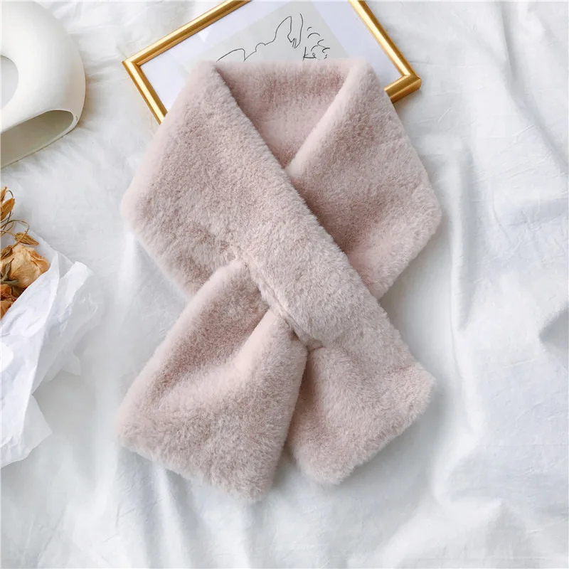 

Women Fashion Winter Faux Fur Villus Scarf Outerwear Leopard Print Scarf Warm Women Solid Color Cashmere Scarves