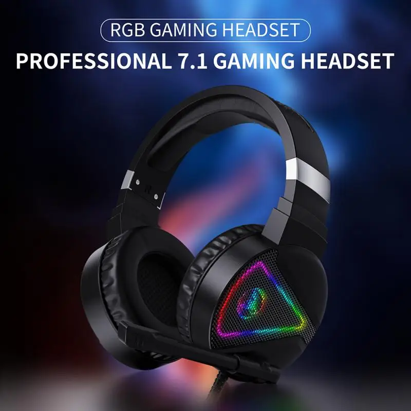 

Игровая гарнитура с микрофоном, накладные Игровые наушники 7,1 RGB светодиодный подсветкой, для ПК, PS4, PS5, компьютера, телефона с шумоподавлени...