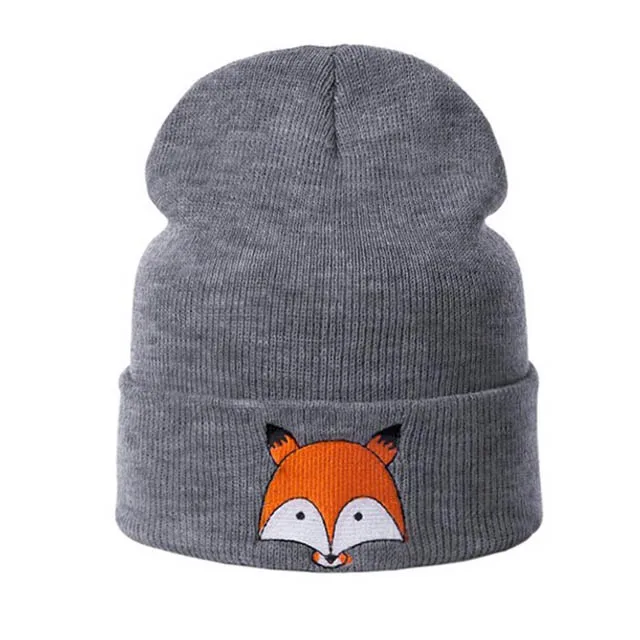 grey SuperB& G, Новое поступление, осенне-зимняя шапка для женщин и мужчин, Вязаная хлопковая шапка Skullies Beanies, шапки унисекс с принтом кошки, лисы, хеджирующая шапка Gorros - Цвет: grey