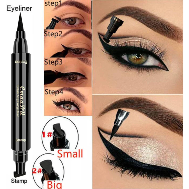 

Black Stamps Eyeliner Pen Double Ended Waterproof Eyeliner Pencil Long Lasting Easy to Wear Fast Dry Eye Liner Eyes Makeup Tools