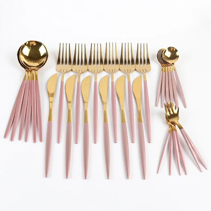 30PCs Full Tableware Multicolor Stainless Steel Cutlery Set Fruit Cake Fork Dessert Spoon Knife Household Hotel Kitchen Tool - купить по