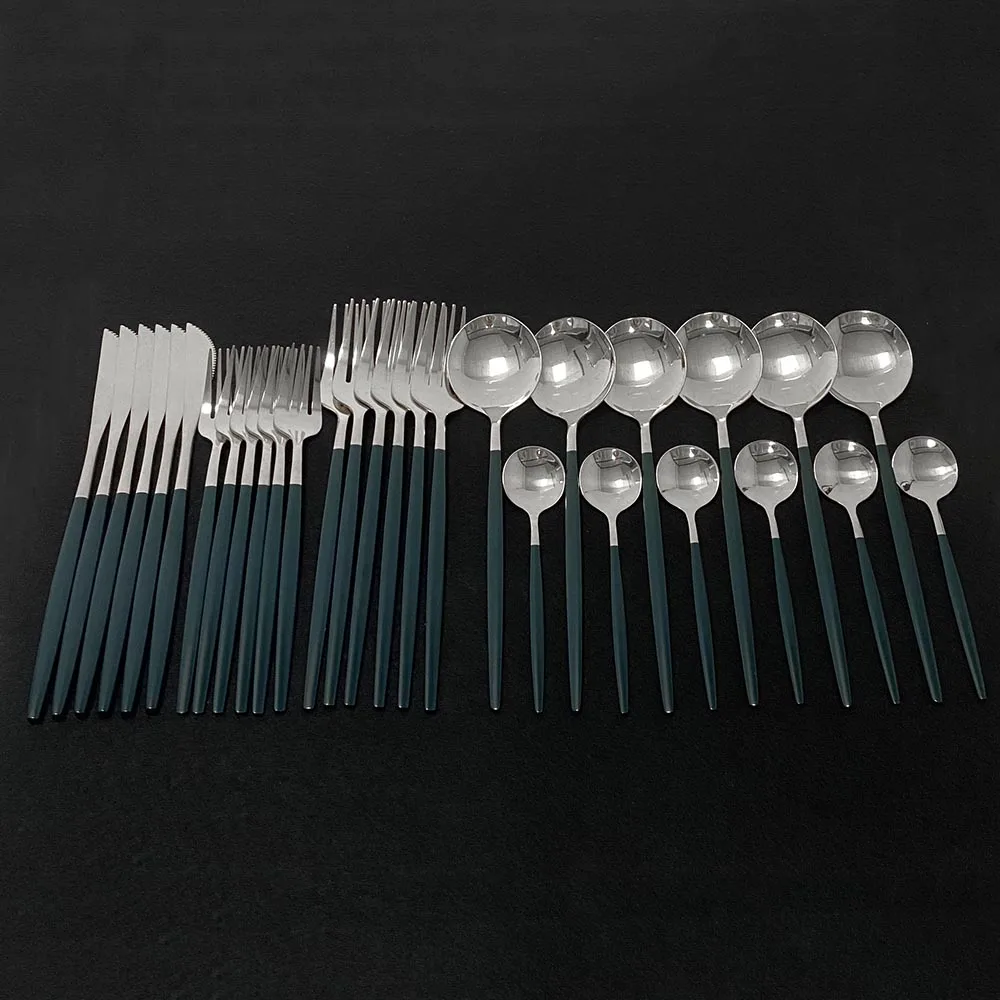 6 комплектов зеленый серебристый цвет набор столовых приборов 18/10 столовые