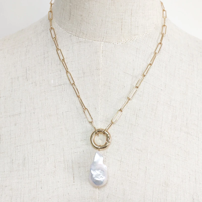 Женское ожерелье с подвеской из пресноводного жемчуга широкая цепочка золотого