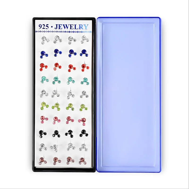 

1 Set 40pcs 925 Sterling Silver Mouse Women Earring Studs Mixed Color Cubic Zirconia Fashion Jewelry Party Gift