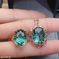kjjeaxcmy fine jewelry green crystal 925 sterling silver women pendant necklace chain ring set trendy