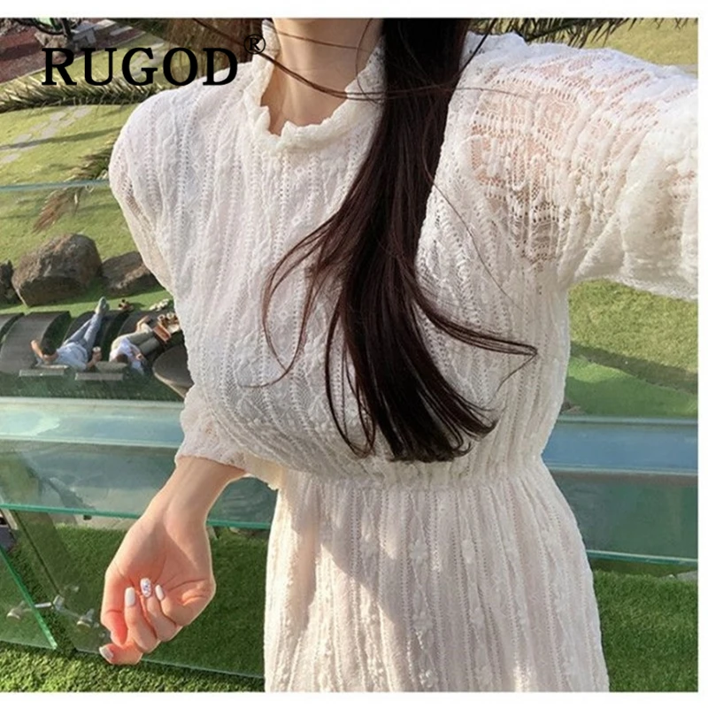 RUGOD корейское шикарное кружевное длинное платье для женщин элегантное