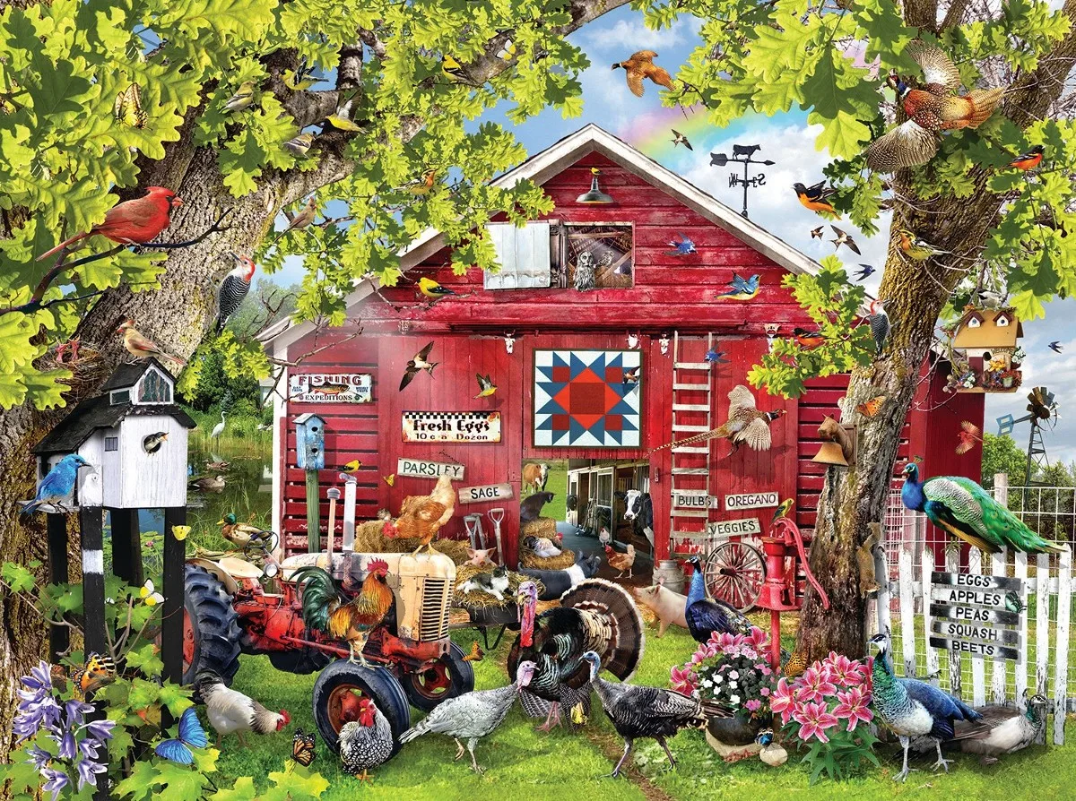 

Country farm tractor red barn background High quality Computer print Halloween backdrops