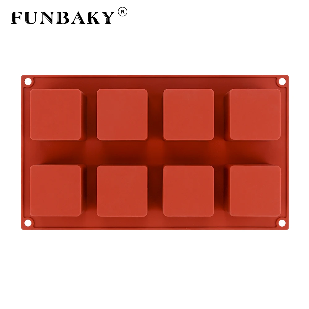 FUNBAKY 8 полости Квадратные 3D силиконовые формы для украшения тортов инструменты