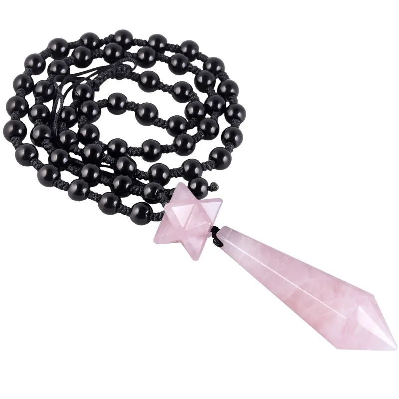 Rose Quartz TUMBEELLUWA целебный Кристалл Merkaba цепочка с заострённым кулоном с цепочкой из бисера Регулируемая, Chakra драгоценный камень гадание с помощью маятника ювелирные изделия - Окраска металла: Rose Quartz