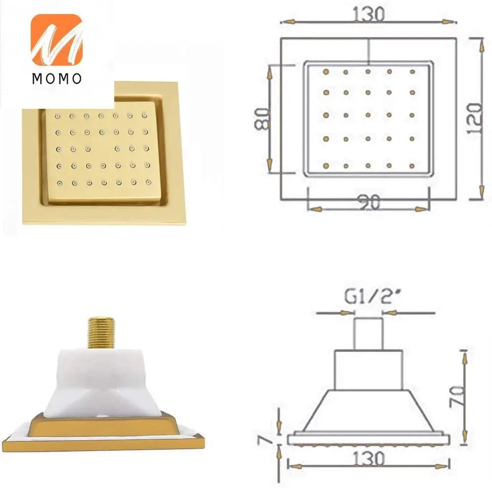 

High Level Water Power LED Shower Head 6-piece embedded Jets 16'' Shower Brushed Set Gold