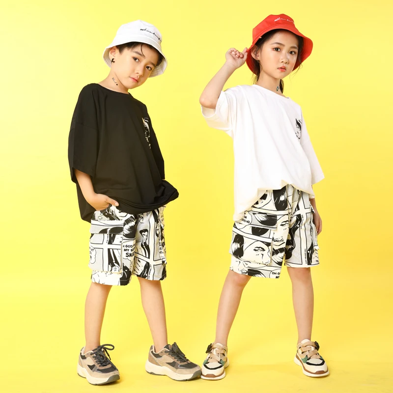 Детская одежда в стиле хип-хоп белые повседневные футболки топы штаны для