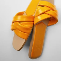zar a woman 2021 flat shoes spring summer new sexy fashion orange square toe cross flat heeled beach sandals for women plus size