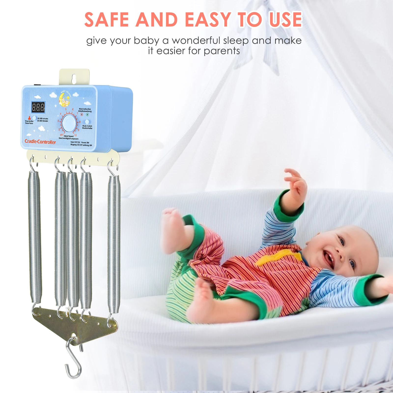 

Electric Baby Swing Cradle And Hammock Controller,Hanging Electric Cradle Control With Adjustable Timer Swing Spring,Up To 19 Kg