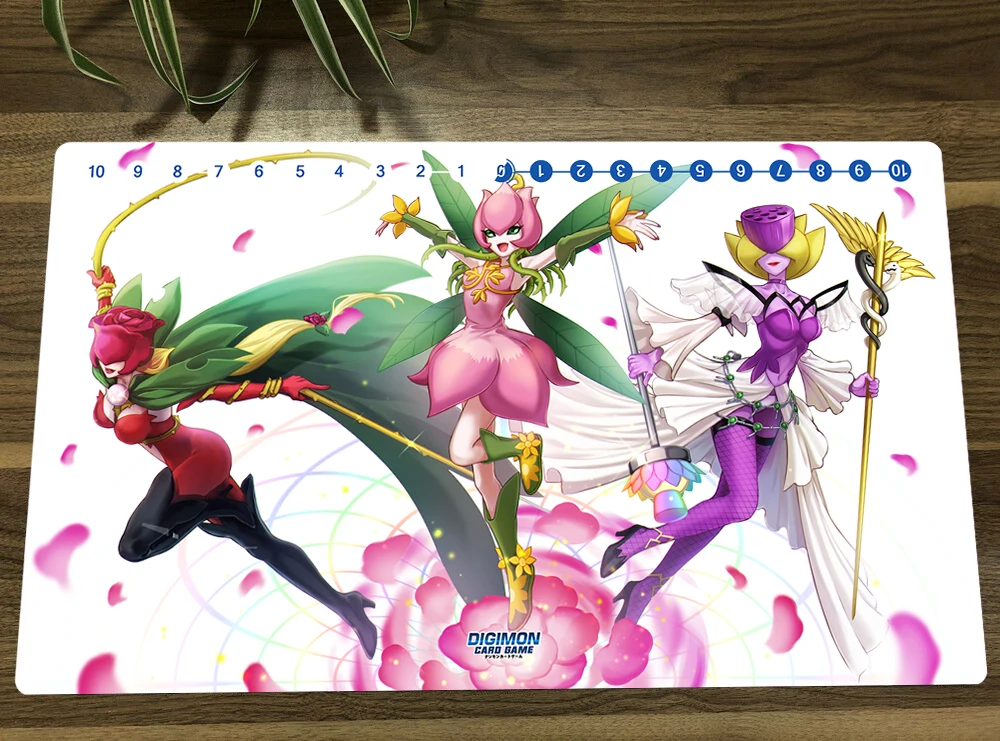 

Digimon Playmat Lotusmon Rosemon Lillymon Trading Card Game Mat DTCG CCG Mat Mouse Desk Pad TCG Gaming Play Mat & Zones Free Bag