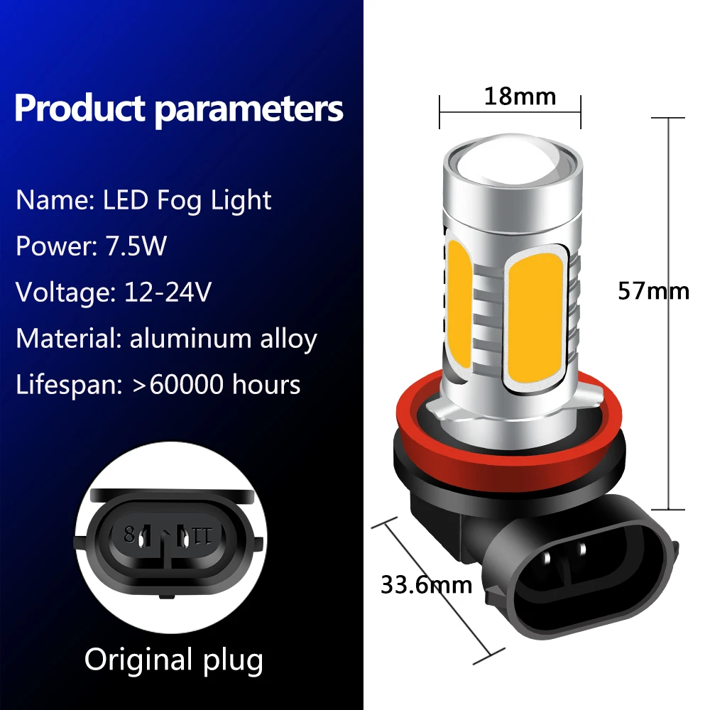 2 шт. светодиодные лампы для противотумансветильник фар H1 H3 H4 H7 H9 H11 COB H16 880 881 9005 9006