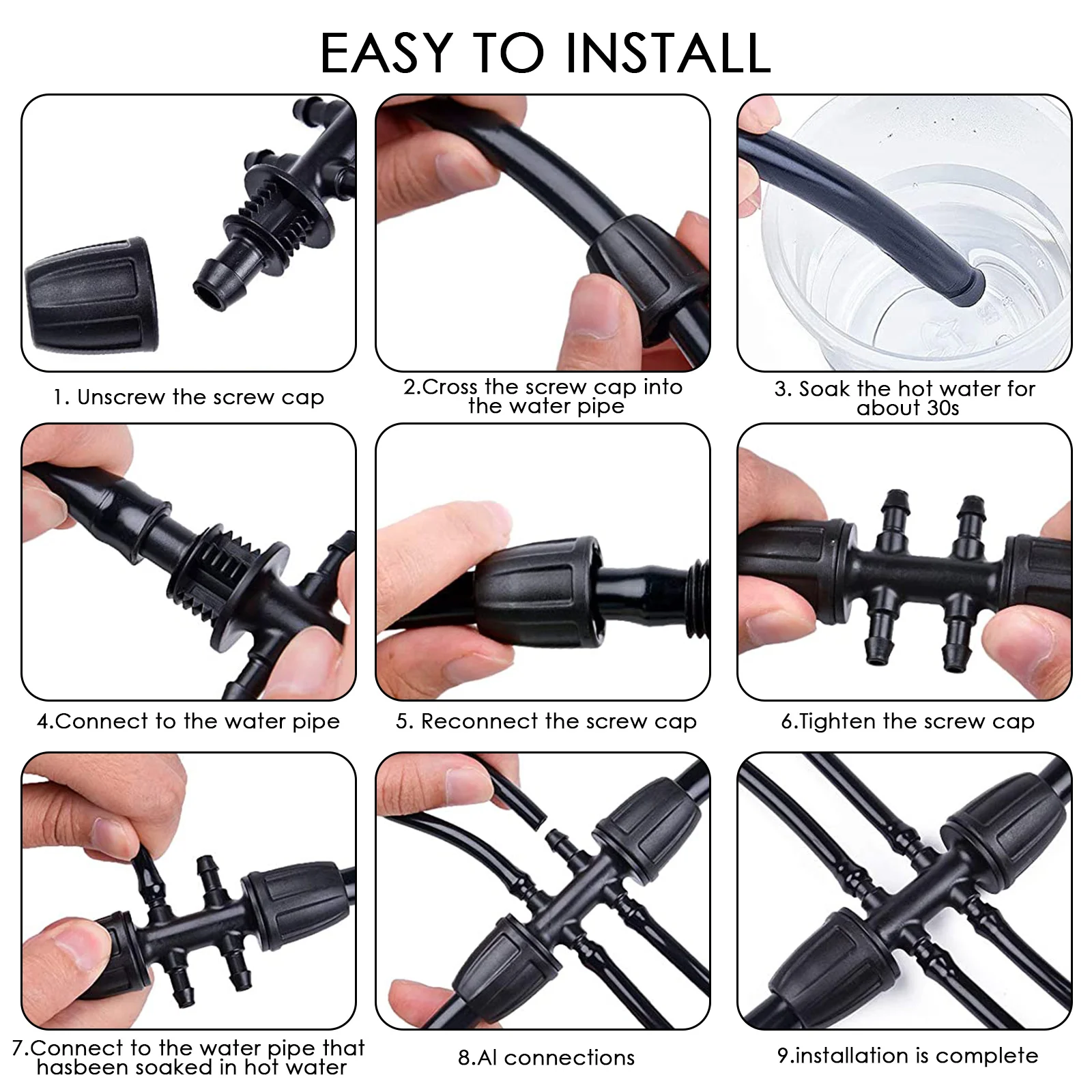 

20PCS Anti-drop Lock Drip Irrigation Hose Fittings Connectors For Micro Spray Water Pipe Joints For 8mm ID To 4mm ID Tubing