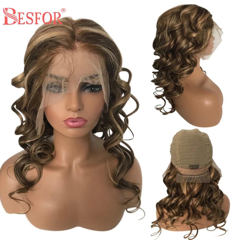 BESFOR 13x6 кружевные передние парики человеческие волосы с Омбре коричневые корни 2