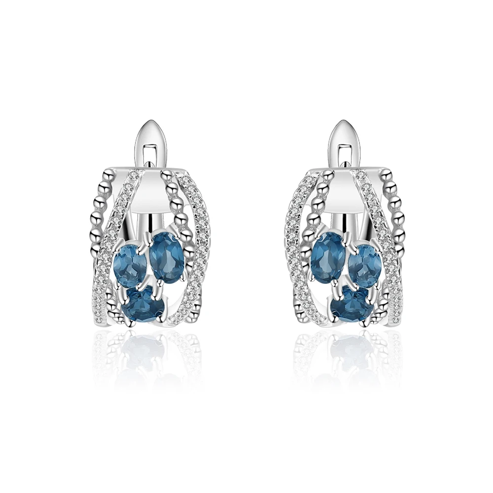 

GEM'S BALLET 1.6Ct Natural London Blue Topaz Clip Earrings 925 Sterling Silver Birthstone Gemstone Earrings For Women Jewelry