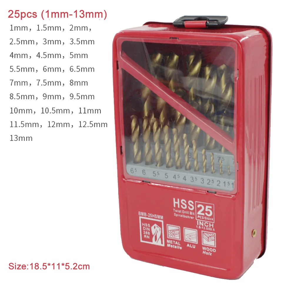 Набор сверл из быстрорежущей стали с титановым покрытием 13/19/25 шт.