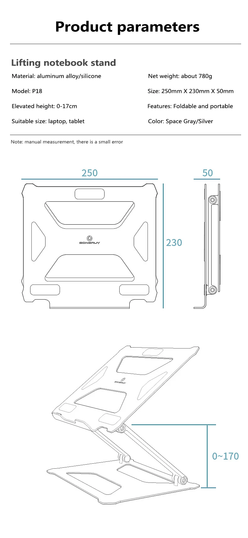 

Aluminum Laptop Stand Expansion Computer Stand With Cooling Holes For 10-17.3inch Notebook Tablet Stands