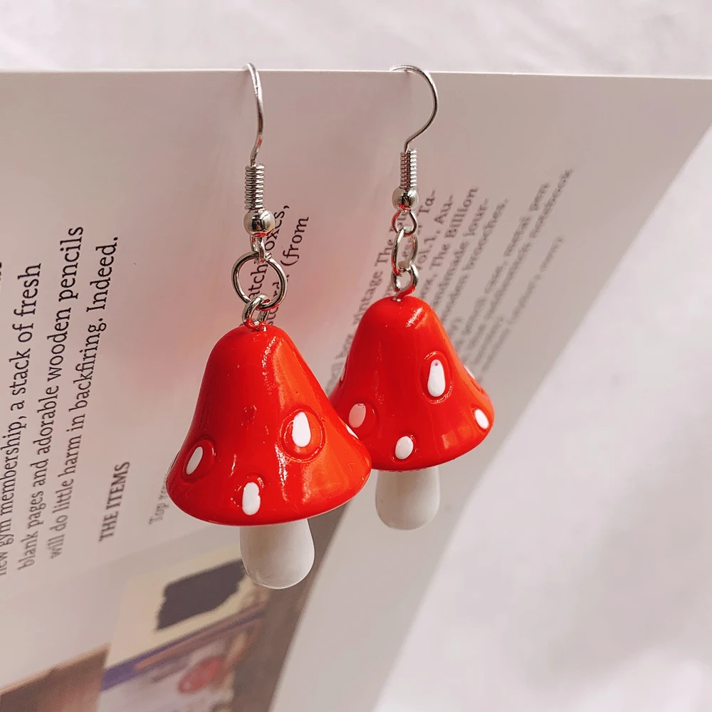 

New Acrylic Mushroom Long Pendant Earrings Quality Drop Earrings for Girls Women Children Birthday Gift Lovely Jewelry