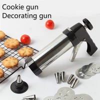 stainless steel cookie press gun kit diy manual cookie press maker machine gun with piping nozzles biscuit cake decoration tools